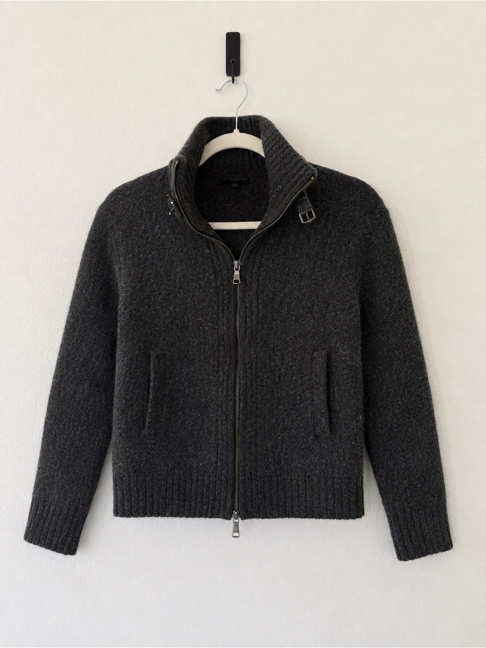 Banana Republic Womens Merino Wool Charcoal Gray Zip-Front Sweater Jacket Medium